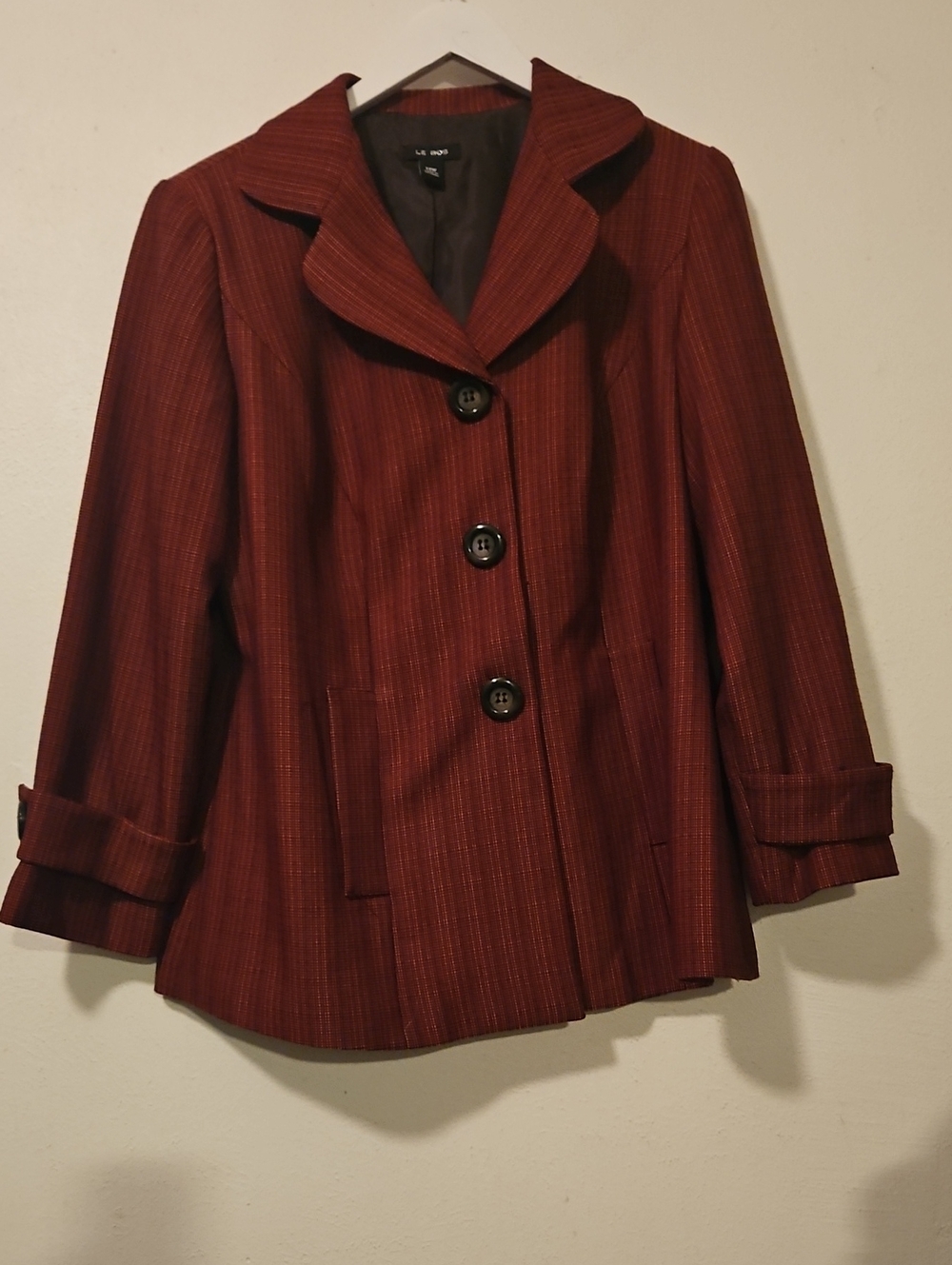 Womens Brick Red Pinstripe Button-Front Blazer